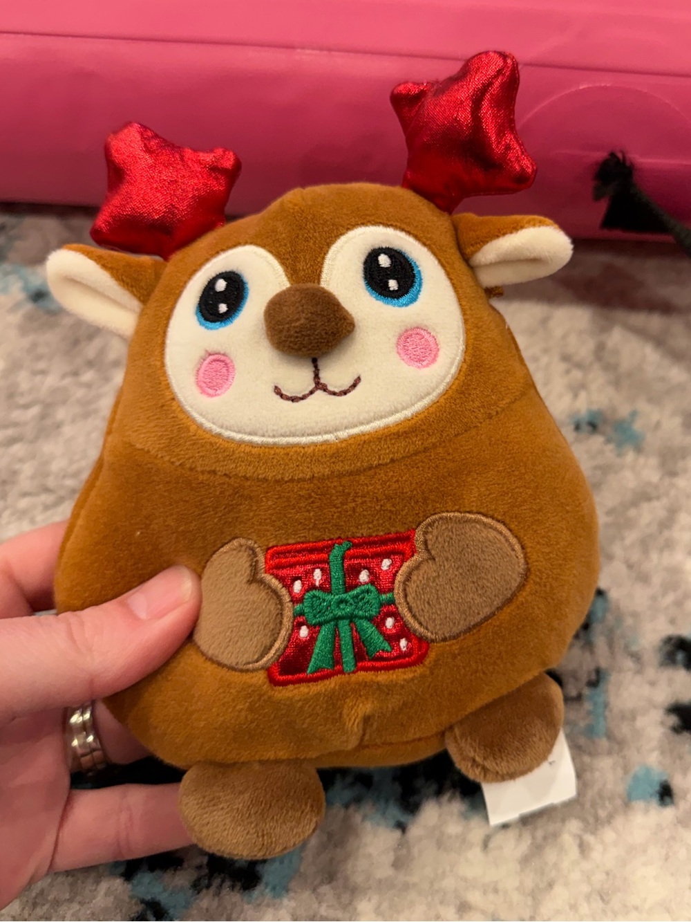 Holiday Time Christmas Reindeer Squishy Plush Red Antlers Gift